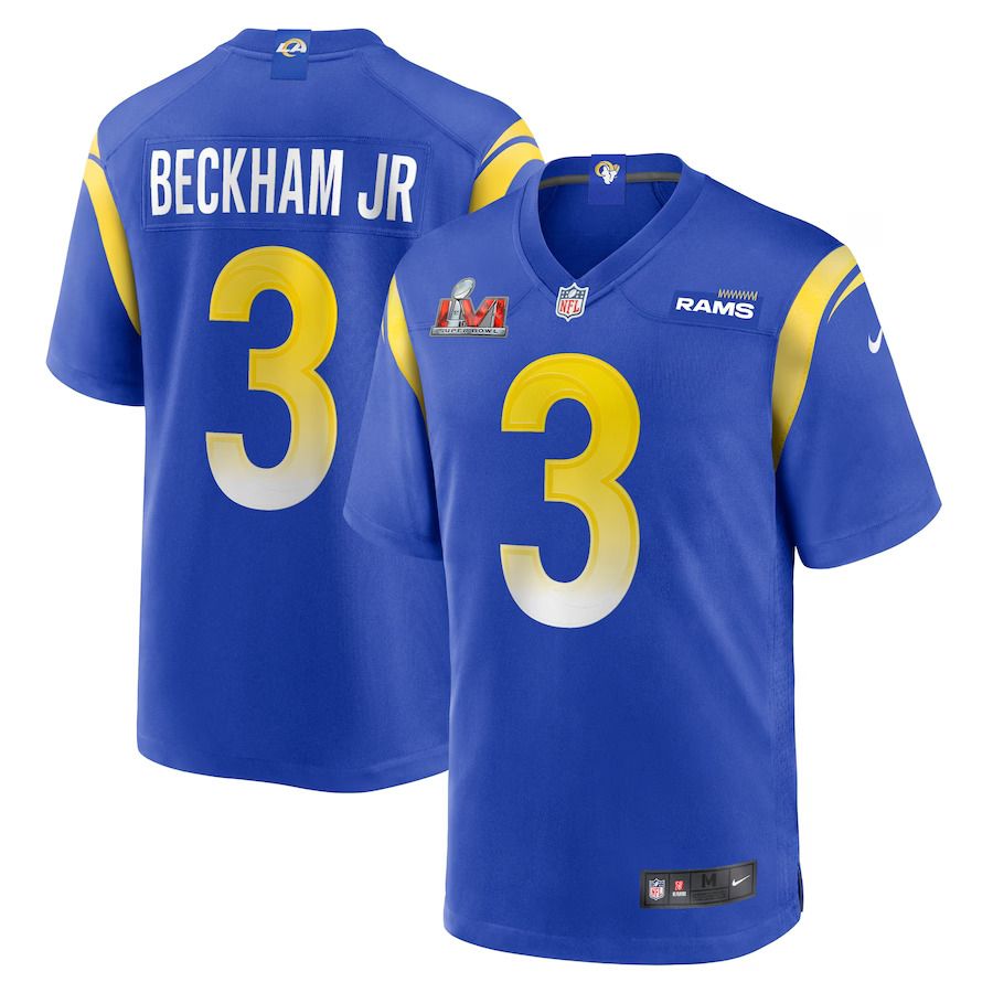 Men Los Angeles Rams #3 Odell Beckham Jr. Nike Royal Super Bowl LVI Game Patch NFL Jersey